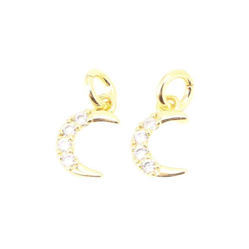 Befestigter Zirkonia Messing Anhänger, Mond, DIY & Micro pave Zirkonia, goldfarben, 8x5x1.50mm, verkauft von PC