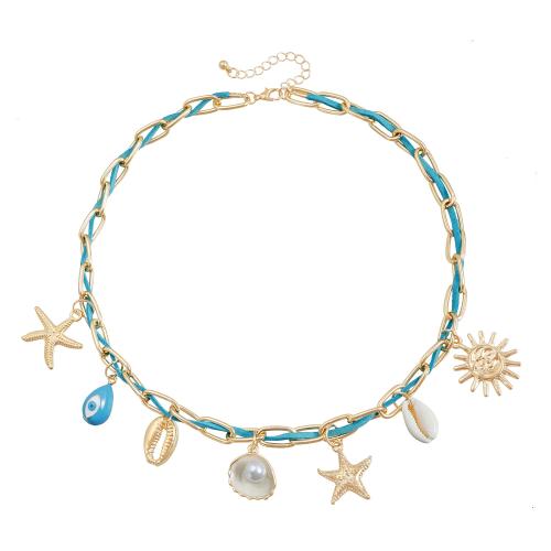 Tibetan Style Jewelry Necklace, with Velveteen & Shell & Plastic Pearl, plated, fashion jewelry & for woman, golden, Sold By PC