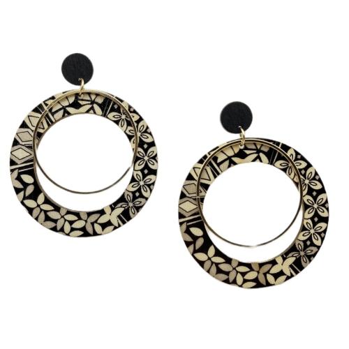 Pendiente de madera, fundición, con madera, barniz de secado al horno, Joyería & para mujer & hueco, Negro, Vendido por Par