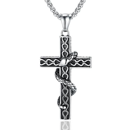 Titanium Steel Pendants, Wrapped Cross, polished, vintage & DIY, original color, 30x52mm, Sold By PC