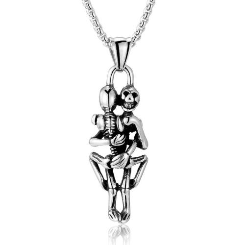 Titanium Steel Pendants, Skull, vintage & DIY, original color, 17x45mm, Sold By PC
