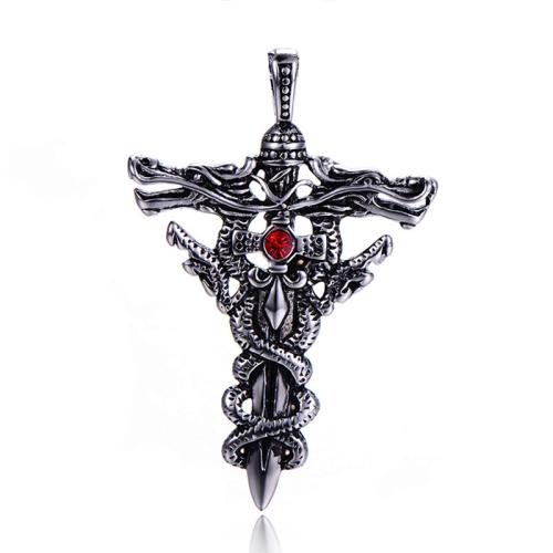 Stainless Steel Cross Pendants, 304 Stainless Steel, Wrapped Cross, plated, vintage & DIY & with rhinestone, more colors for choice, 42x64mm, Sold By PC