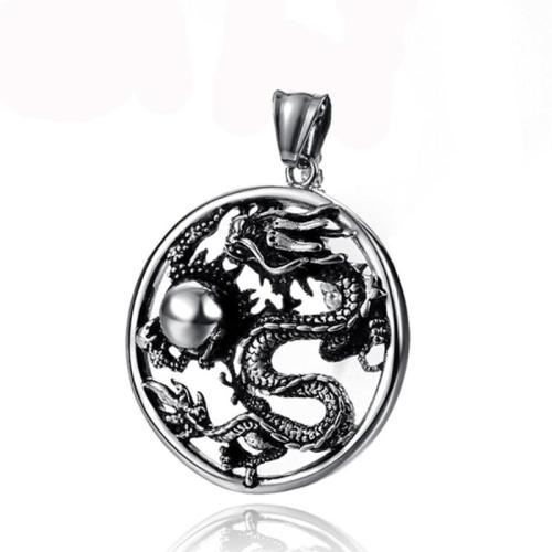 Stainless Steel Pendants, 304 Stainless Steel, Dragon, vintage & DIY & hollow & blacken, original color, 38x41mm, Sold By PC