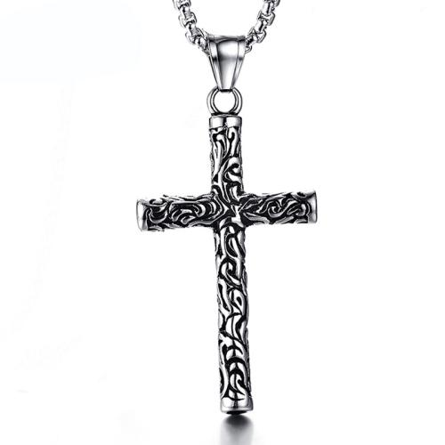 Titanium Steel Pendants, Cross, Carved, vintage & DIY & blacken, original color, 30x55mm, Sold By PC