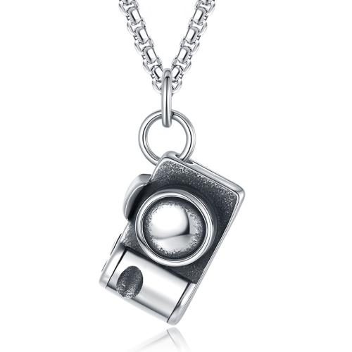 Acier titane collier, appareil photo, Vintage & pour homme, couleur originale, Longueur:Environ 23.6 pouce, Vendu par PC