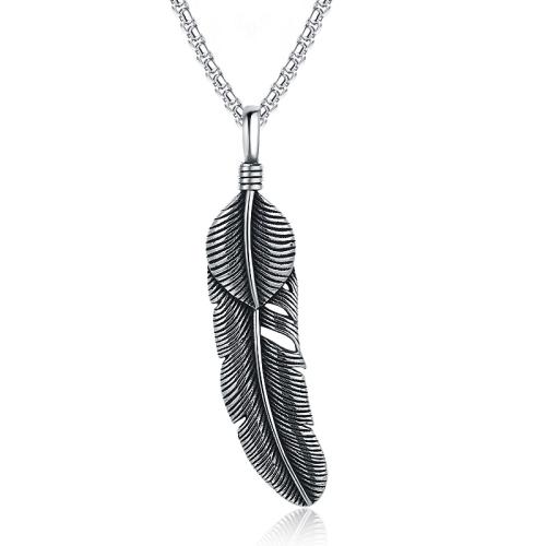 Acier titane collier, forme de plume, Vintage & pour homme, couleur originale, Longueur:Environ 23.6 pouce, Vendu par PC