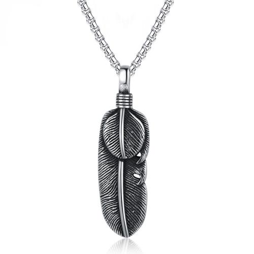 Titanium Steel Necklace, Feather, vintage & for man, original color, Length:Approx 23.6 Inch, Sold By PC
