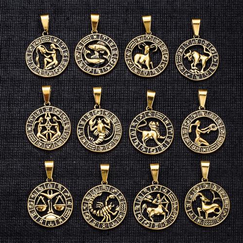 Stainless Steel Constellation Pendant, 304 Stainless Steel, 12 Signs of the Zodiac, gold color plated, vintage & DIY & different styles for choice, 25x28mm, Sold By PC