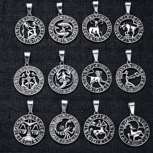 Stainless Steel Constellation Pendant, 304 Stainless Steel, 12 Signs of the Zodiac, vintage & DIY & different styles for choice, original color, 25x28mm, Sold By PC