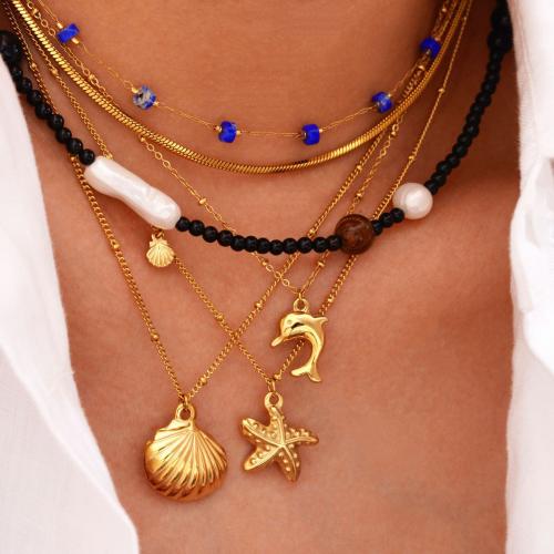 Titanium Steel Bracelet and Necklace, with Natural Stone & Freshwater Pearl, gold color plated, different styles for choice & for woman, Sold By PC