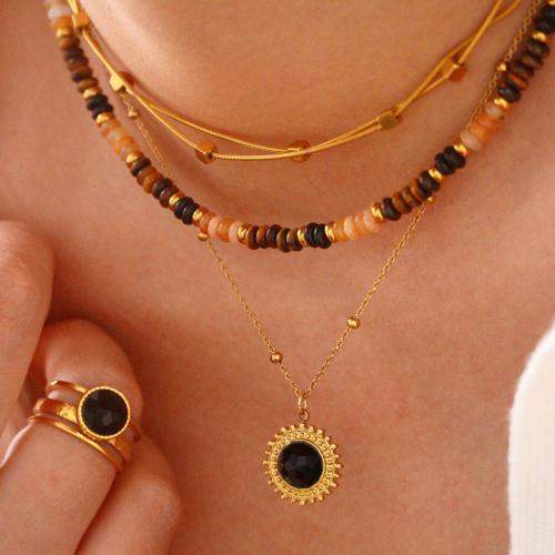 Titanium Steel Jewelry Set, with Natural Stone & Black Agate, gold color plated, different styles for choice & for woman, Sold By PC