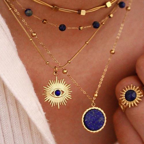Acier titane parure de bijoux, avec Lapis lazuli, Placage de couleur d'or, styles différents pour le choix & pour femme, Vendu par PC