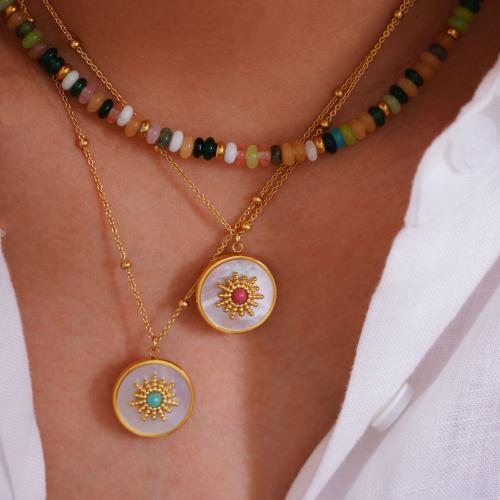 Titanium Steel Bracelet and Necklace, with Glass Beads & ​Amazonite​ & Rhodochrosite & White Shell, gold color plated, different styles for choice & for woman, Sold By PC