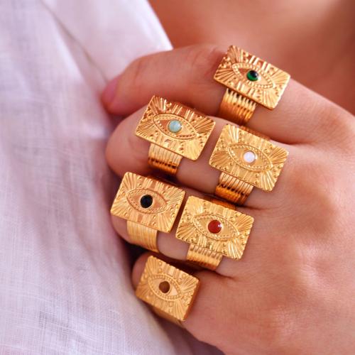 Titanium Steel Cuff Finger Ring, with Gemstone, Geometrical Pattern, gold color plated, different materials for choice & Unisex, US Ring Size:6-9, Sold By PC