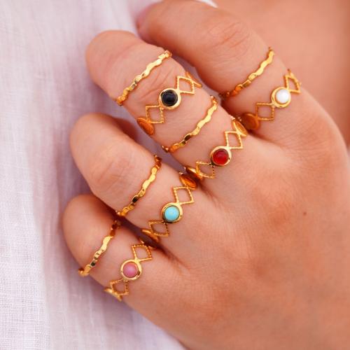 Titanium Steel Cuff Finger Ring, with Gemstone, gold color plated, different materials for choice & Unisex & hollow, US Ring Size:6-9, Sold By PC