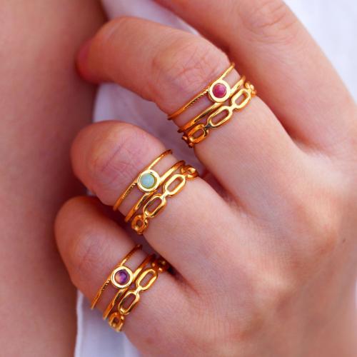 Titanium Steel Cuff Finger Ring, with Gemstone, Geometrical Pattern, gold color plated, different materials for choice & for woman & hollow, US Ring Size:6-8, Sold By PC