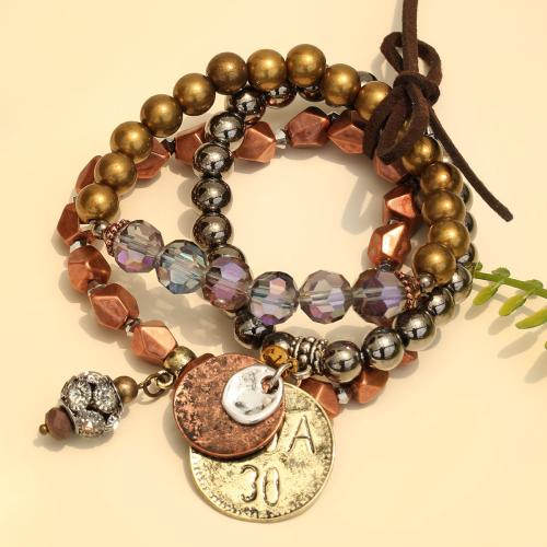 Crystal Bracelet, with Rhinestone & Copper Coated Plastic & Tibetan Style, three pieces & fashion jewelry, more colors for choice, Sold By Pair