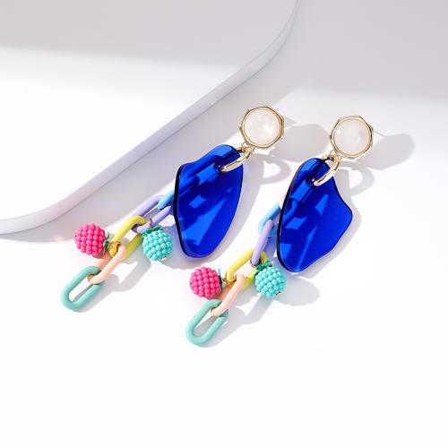 Boucle d'oreille bijoux acrylique, avec plastique revêtu de cuivre, bijoux de mode, plus de couleurs à choisir, Vendu par paire