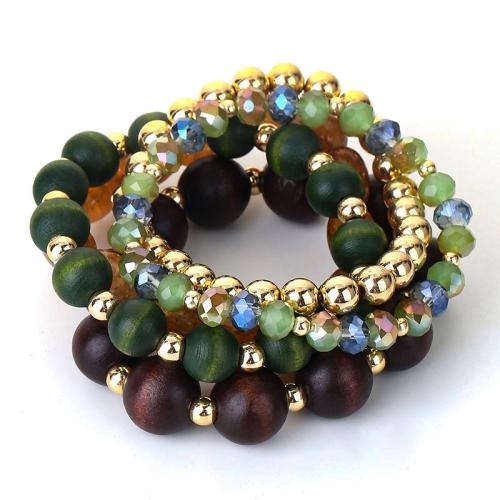 Bijoux bracelets de mode, bois, avec verre & plastique revêtu de cuivre, bijoux de mode, plus de couleurs à choisir, 5PC/fixé, Vendu par fixé