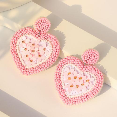 Ohrring Schmuck, Seedbead, mit Stoff & Glas, Modeschmuck, Rosa, verkauft von Paar