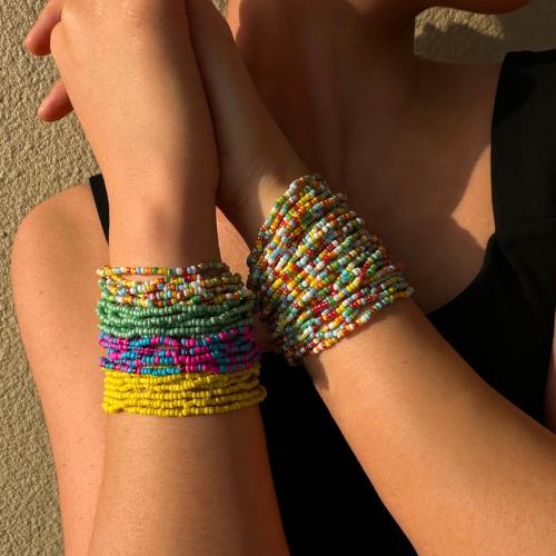 Glass Beads Bracelet, with Seedbead, fashion jewelry, more colors for choice, 28PCs/Set, Sold By Set