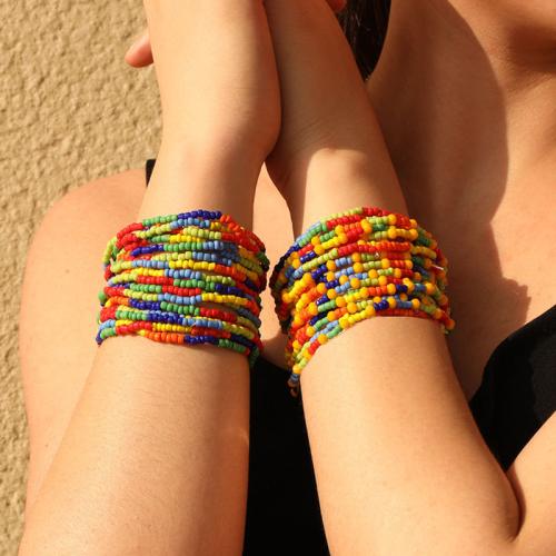 Glass Beads Bracelet, with Seedbead, fashion jewelry, more colors for choice, 16PCs/Set, Sold By Set