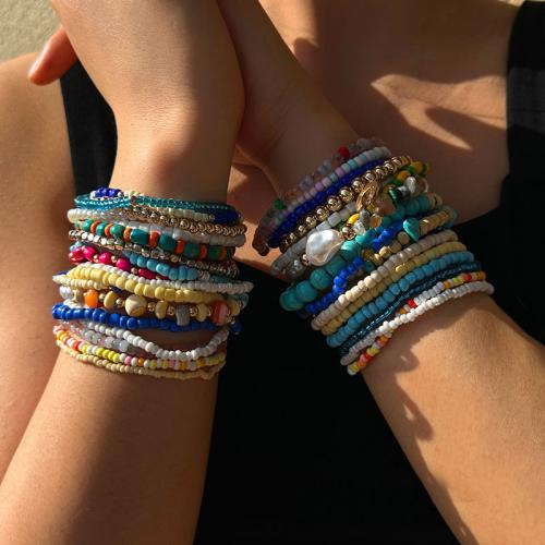 Bijoux bracelets de mode, verre, avec plastique revêtu de cuivre & perle de plastique, bijoux de mode, plus de couleurs à choisir, 17PC/fixé, Vendu par fixé