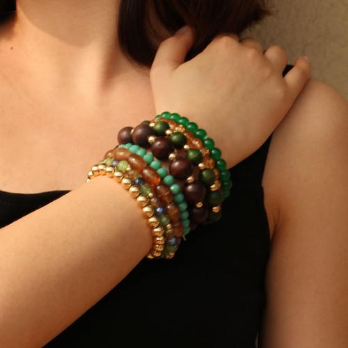 Bijoux bracelets de mode, bois, avec verre & plastique revêtu de cuivre, bijoux de mode, plus de couleurs à choisir, 8PC/fixé, Vendu par fixé