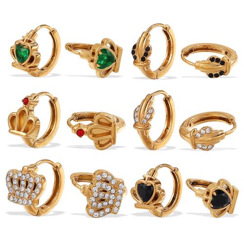 Stainless Steel Hoop Earring, 304 Stainless Steel, plated, different styles for choice & for woman & with rhinestone, golden, Sold By Pair