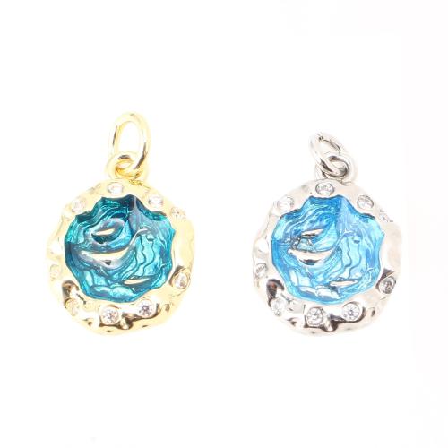 Cubic Zirconia Micro Pave Brass Pendant, DIY & micro pave cubic zirconia & epoxy gel, more colors for choice, 14x11x3mm, Sold By PC