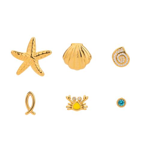 Stainless Steel Stud Earrings, 304 Stainless Steel, plated, different styles for choice & for woman & with rhinestone, golden, Sold By Set