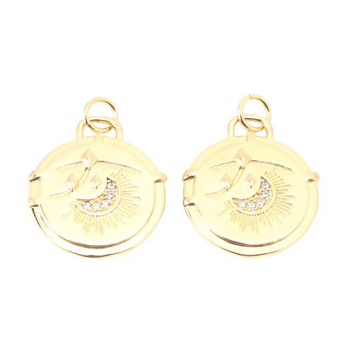 Cubic Zirconia Micro Pave Brass Pendant, Round, DIY & micro pave cubic zirconia, golden, 20x17x2.50mm, Sold By PC