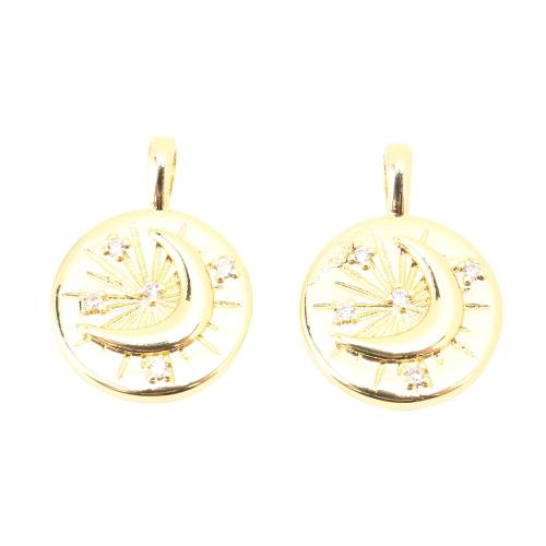 Cubic Zirconia Micro Pave Brass Pendant, Round, DIY & micro pave cubic zirconia, golden, 25x18x5mm, Sold By PC