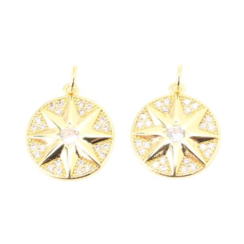 Cubic Zirconia Micro Pave Brass Pendant, Round, DIY & micro pave cubic zirconia, golden, 17.50x15x2mm, Sold By PC