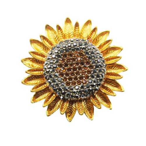 Tibetan Style Brooches, Sunflower, for woman & enamel & with rhinestone, Sold By PC