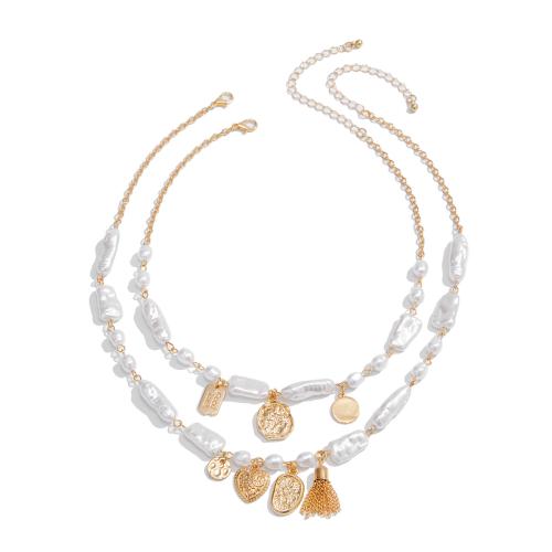 Plastic Pearl Necklace, Tibetan Style, with iron chain & Plastic Pearl & Iron, plated, 2 pieces & fashion jewelry & for woman, golden, Sold By PC