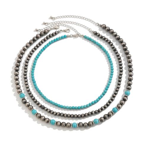 Turquoise Jewelry Sets, Copper Coated Plastic, with turquoise, antique silver color plated, three pieces & different styles for choice & for woman, Sold By Set