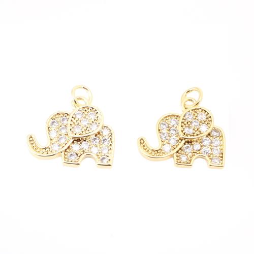 Cubic Zirconia Micro Pave Brass Pendant, Elephant, DIY & micro pave cubic zirconia, golden, 12x15x3mm, Sold By PC
