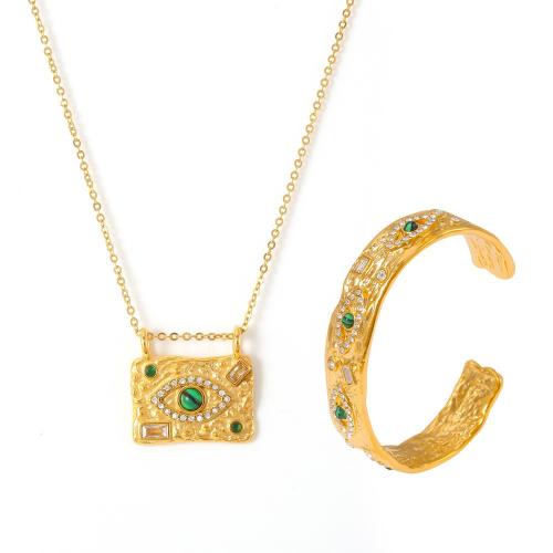 Acier inoxydable 304 parure de bijoux, avec Synthétique-Malachite, Placage, bijoux de mode & styles différents pour le choix & pour femme & avec strass, plus de couleurs à choisir, Vendu par PC