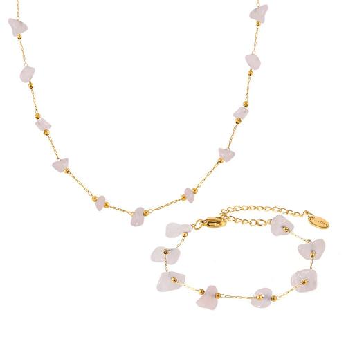 Parures de bijoux en acier inoxydable, Acier inoxydable 304, avec Pierre naturelle, Placage, bijoux de mode & pour femme, doré, Vendu par PC