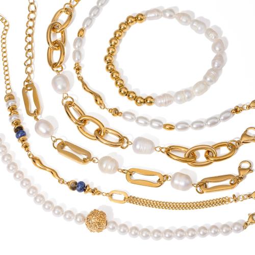 Edelstahl Schmuck Armband, 304 Edelstahl, mit Natürliche kultivierte Süßwasserperlen, plattiert, Modeschmuck & verschiedene Stile für Wahl & für Frau, verkauft von PC