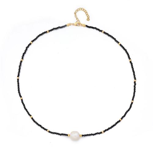 Natural Gemstone Necklace, Black Spinel, plated, fashion jewelry, mixed colors, Length: 40cm+5mm, Sold By PC