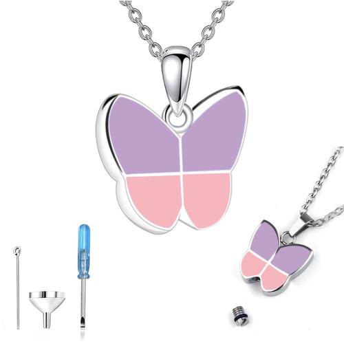 304 Stainless Steel Cinerary Casket Pendant, Butterfly, plated, DIY & enamel, mixed colors, 15x16mm, Sold By PC