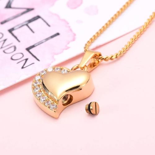 304 Stainless Steel Cinerary Casket Pendant, Heart, plated, DIY & with rhinestone, more colors for choice, 25x20x6mm, Sold By PC