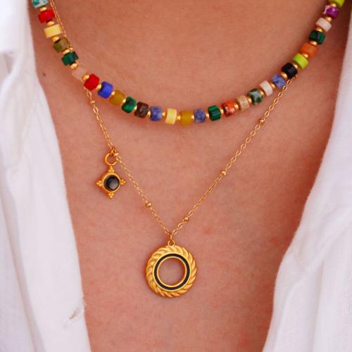 Titanium Steel Bracelet and Necklace, with Natural Stone, gold color plated, different styles for choice & for woman & enamel, Sold By PC