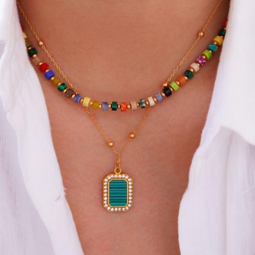 Titanium Steel Bracelet and Necklace, with Natural Stone & Malachite, gold color plated, different styles for choice & for woman & with rhinestone, Sold By PC