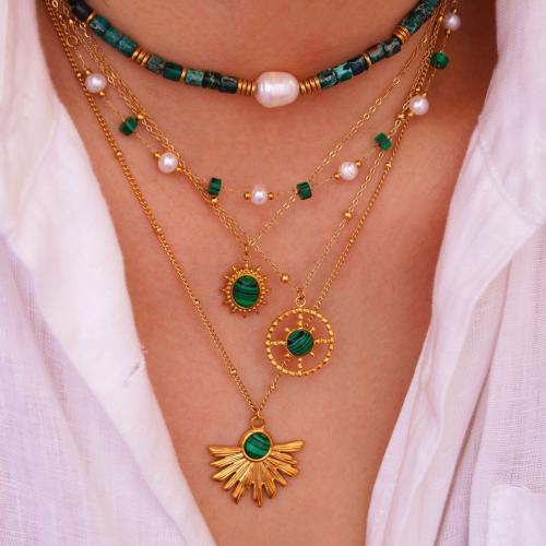 Titanium Steel Jewelry Set, with Malachite & Plastic Pearl, gold color plated, different styles for choice & for woman, Sold By PC