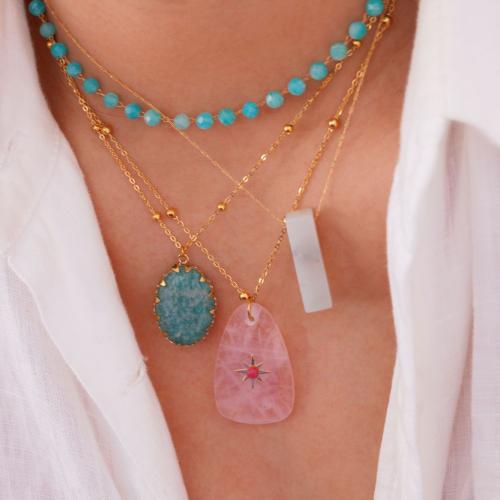 Acier titane collier, avec pierre gemme, Placage de couleur d'or, styles différents pour le choix & pour femme, Longueur:Environ 16-18 pouce, Vendu par PC