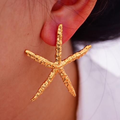 Titanium Steel Stud Earring, Starfish, gold color plated, fashion jewelry & for woman, 50x30mm, Sold By Pair