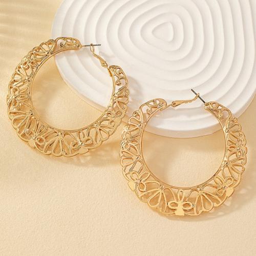 Iron Earring, plated, fashion jewelry & for woman & hollow, golden, Inner Diameter:Approx 65mm, Sold By Pair